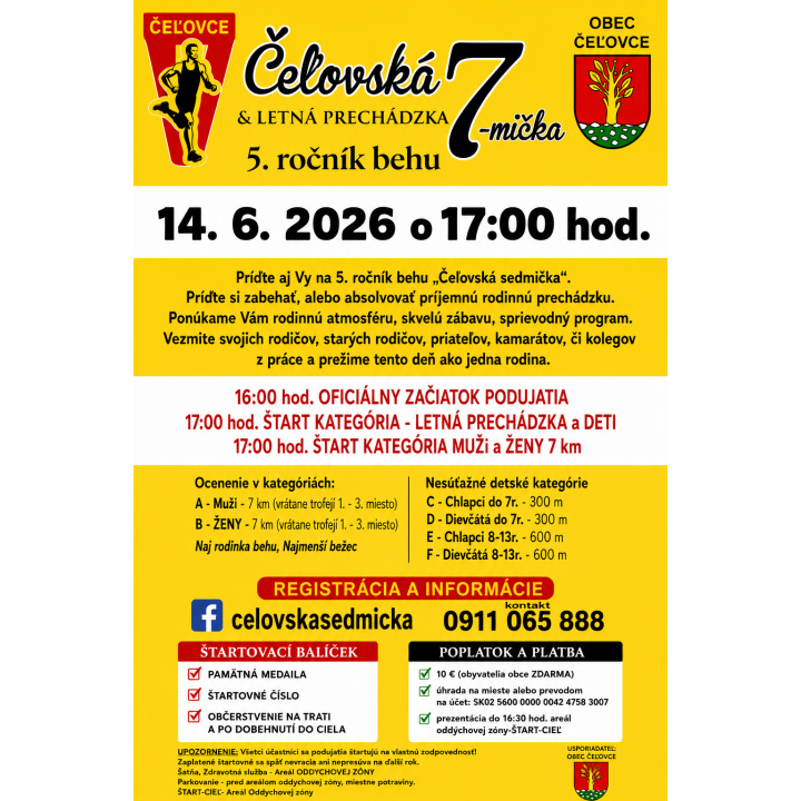 Čeľovská 7-mička , 5. ročník behu , dňa 14.06.2026