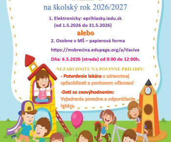 Aktuality / Zápis detí do MŠ v Brezine na školský rok 2026/2027 - foto
