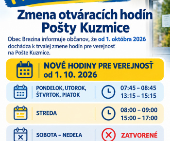 Aktuality / Pošta Kuzmice - oznámenie trvalej zmeny hodín pre verejnosť - foto