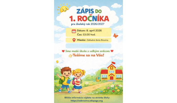 Zápis do 1. ročníka pre školský rok 2026/2027